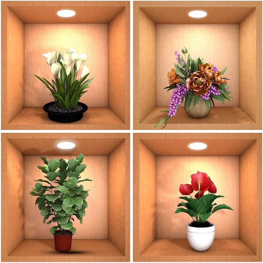 4pcs/set New Creative Simulation Green Plant Potted 3d Wall
