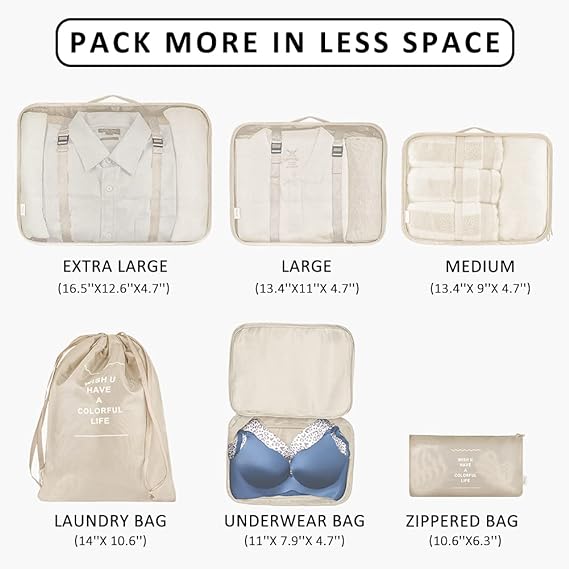 7 PCS Travel Luggage Organizers Bag | For All Kinds Of Clothes & Accessories (Multi-Color)