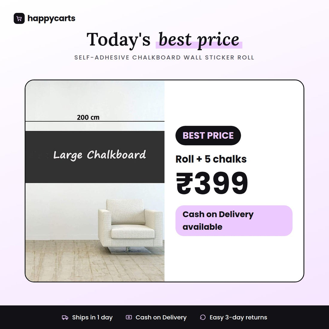 Self - Adhesive School-Board Wall Sticker Roll | Waterproof | FREE Chalks