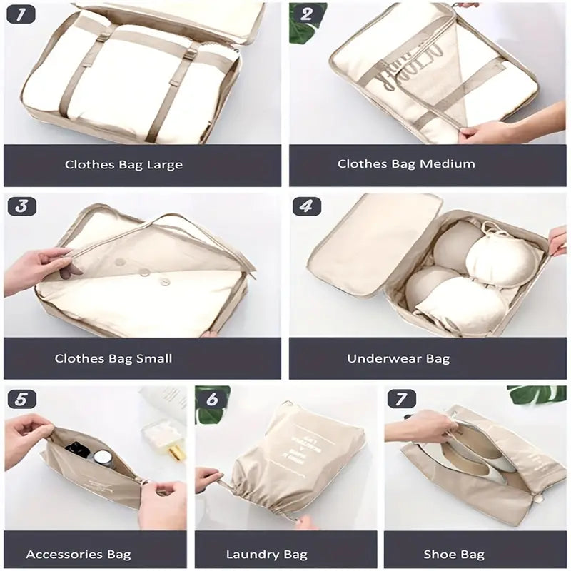 7 PCS Travel Luggage Organizers Bag | For All Kinds Of Clothes & Accessories (Multi-Color)