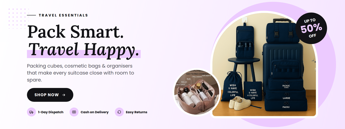 Pack smart. Travel happy. Up to 50% off travel organisers