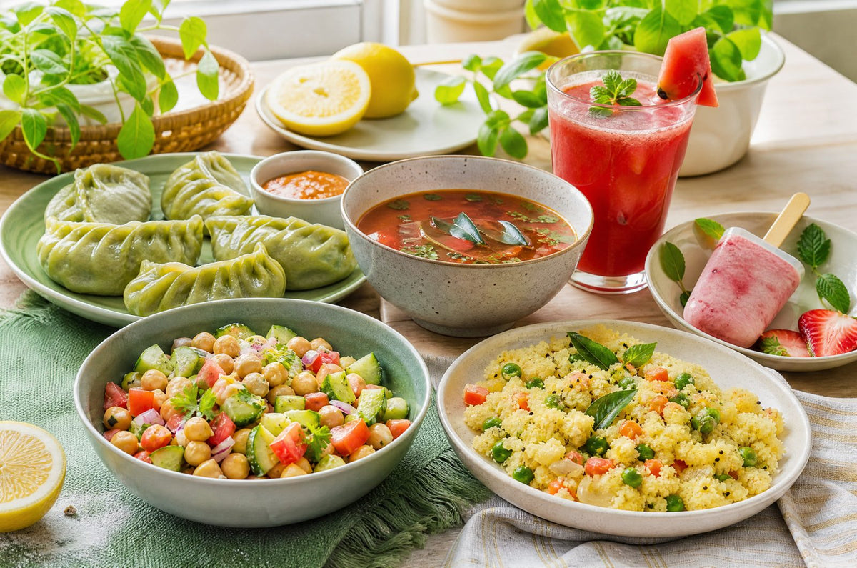 A bright, fresh and light Indian meal table