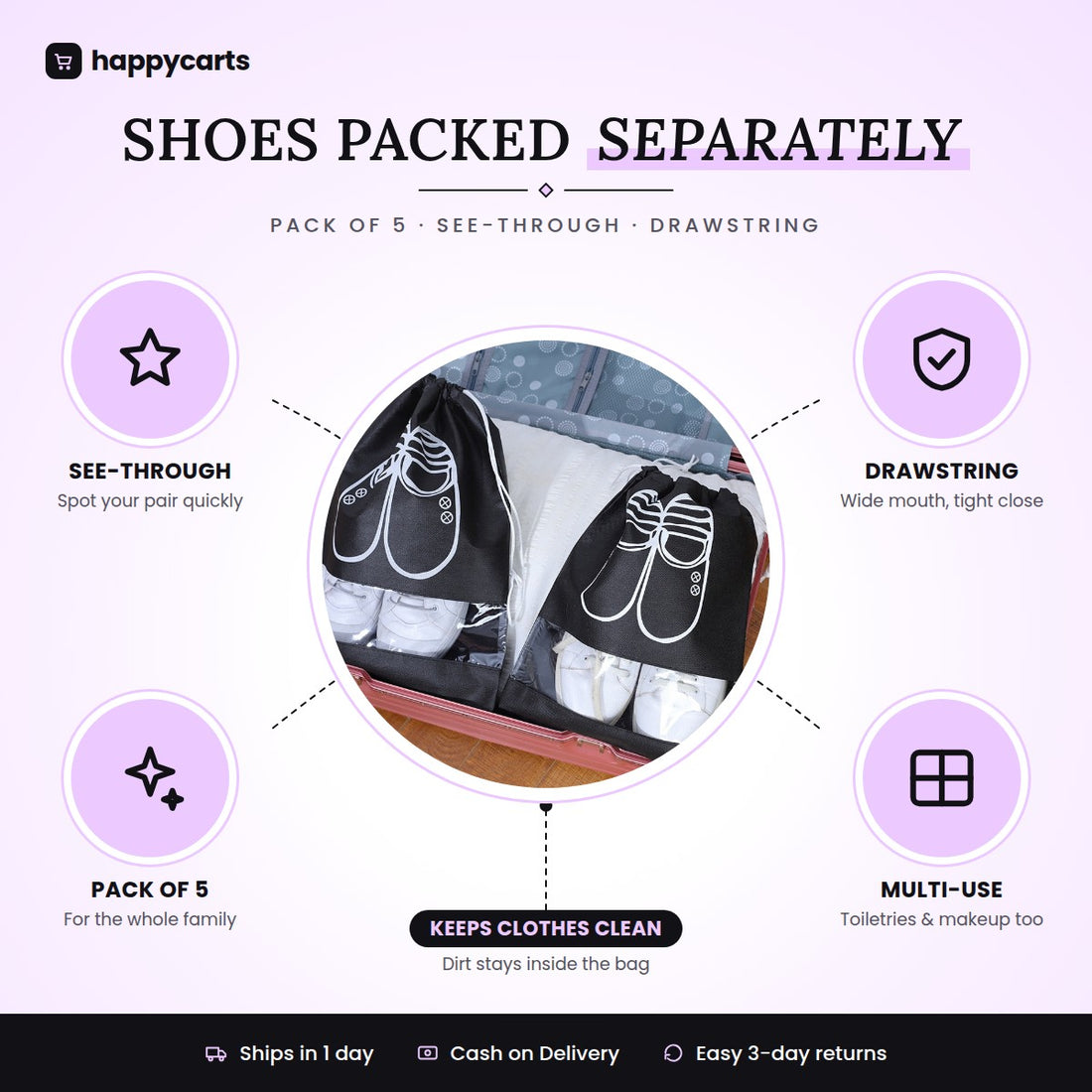 Travel shoes bags (Pack of 5)