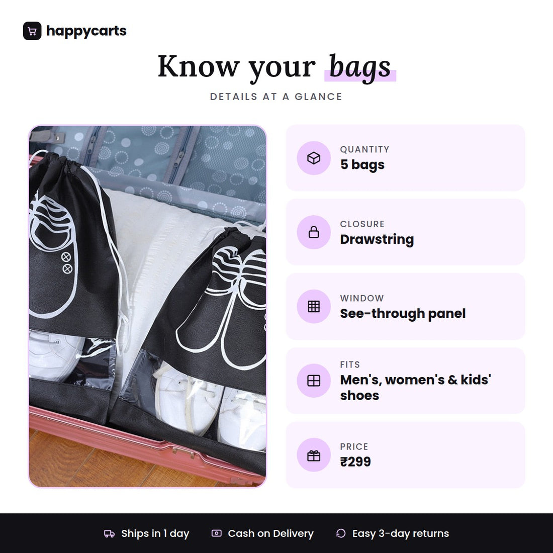Travel shoes bags (Pack of 5)