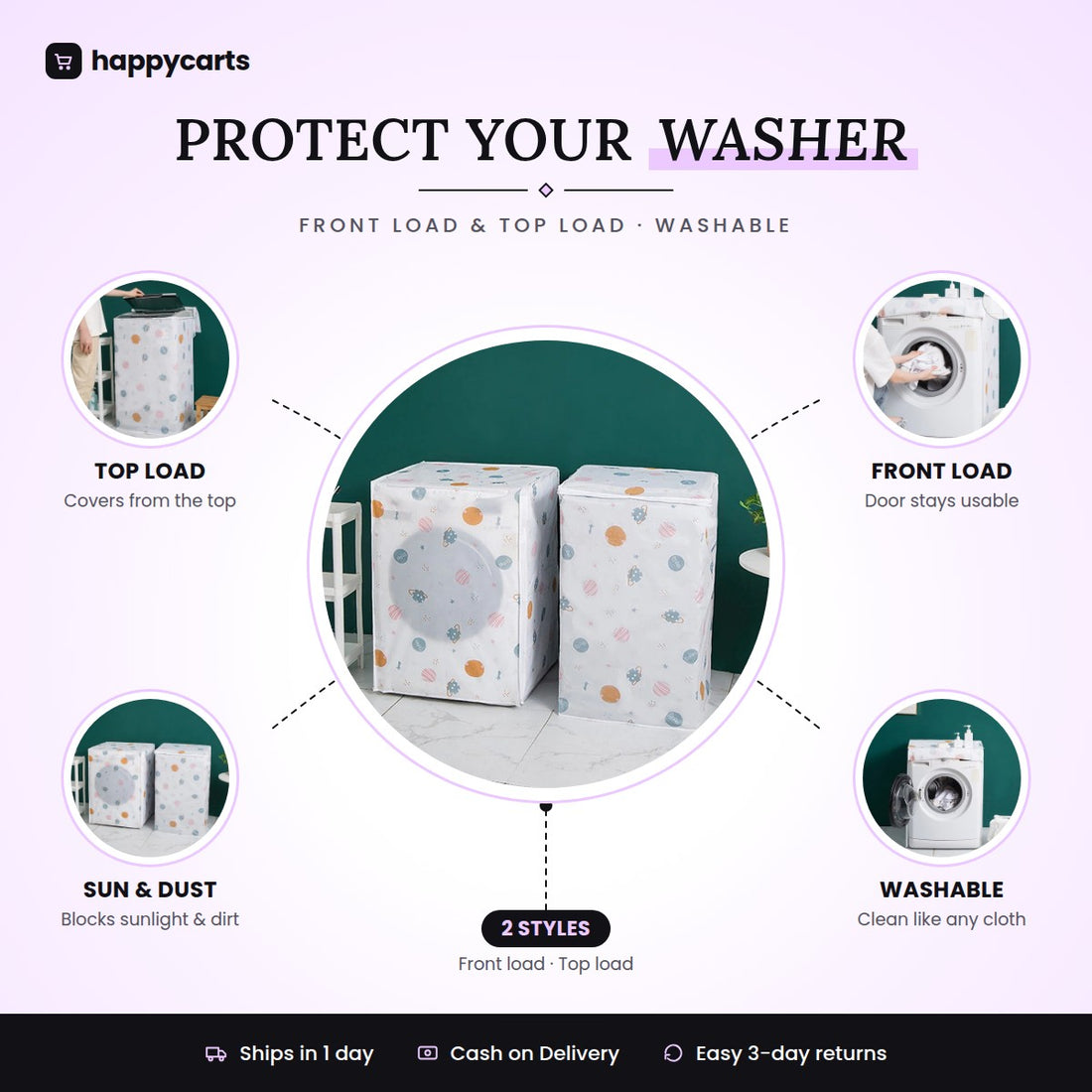DustProof And WaterProof Washing Machine Cover  (Multicolour Design)