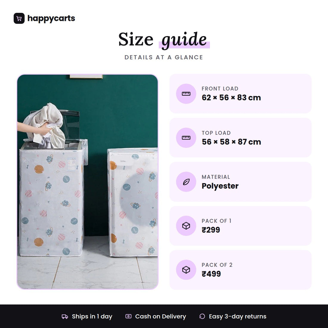 DustProof And WaterProof Washing Machine Cover  (Multicolour Design)
